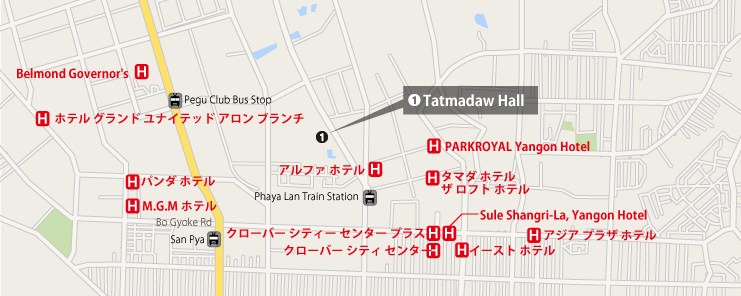 ヤンゴンで開催の見本市・展示会情報 ホテルマップ/地図